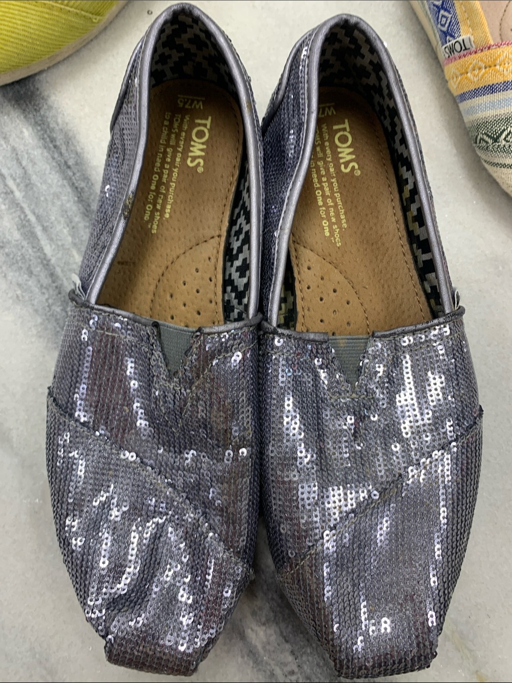 Lot of Toms Slip-On Trio — Chartreuse Green, Multi-Stripe, Silver Sequin 7.5 - Picture 3 of 7